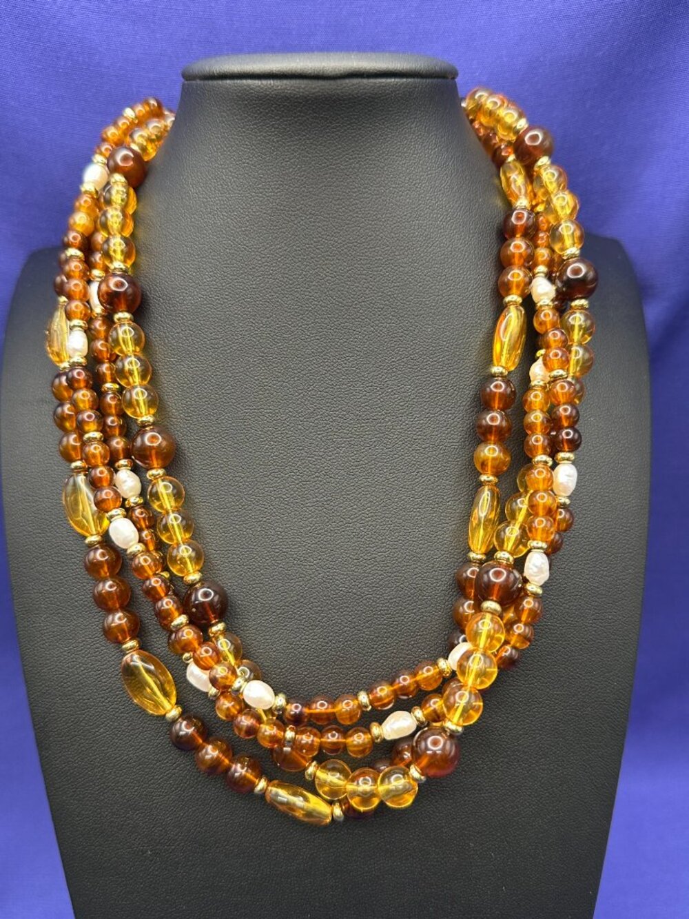 Givenchy Multi-Strand Faux Amber & Baroque Pearl Necklace